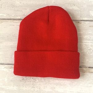 Zara Kids Red Knit Beanie Unisex Boys Girls Winter Hat Fits Kids 1-8 Years NEW